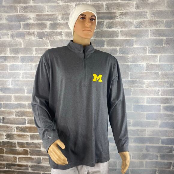 Mens U of M Pull Over, 1/4 Zip, Gray with Gold "M" Patch Size 2XL Antigua Brand - Picture 1 of 11
